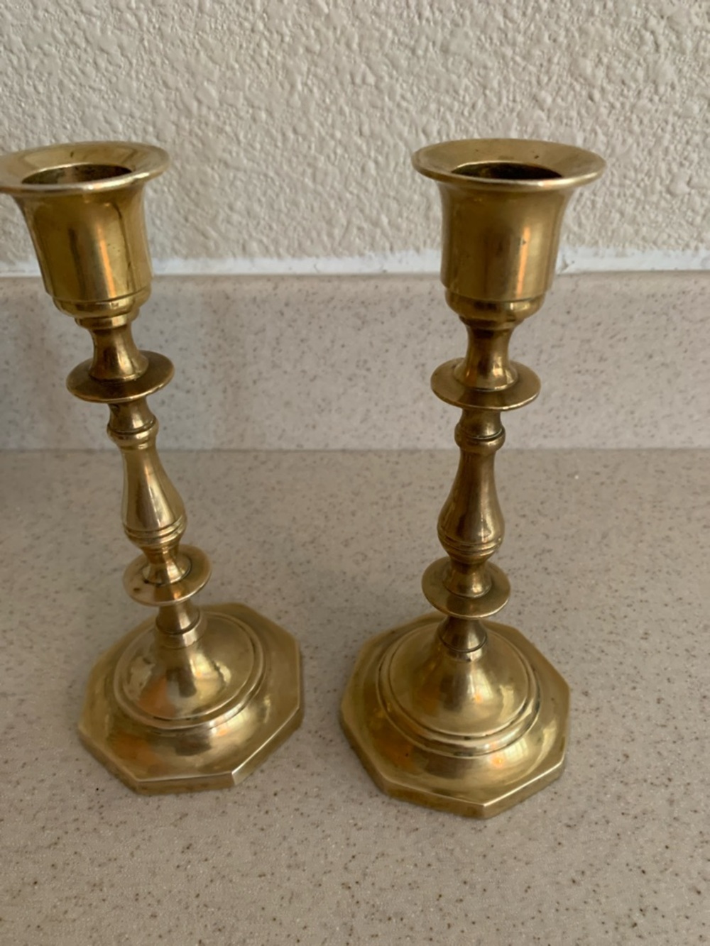 Brass Candlestick Pair - Polished Gold Finish